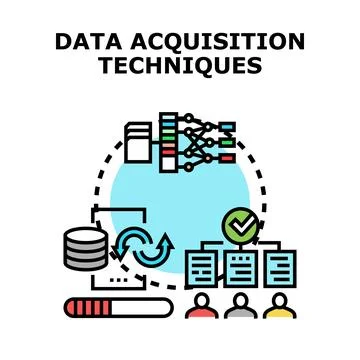 Data acquisition techniques process collecting information Stock Illustration