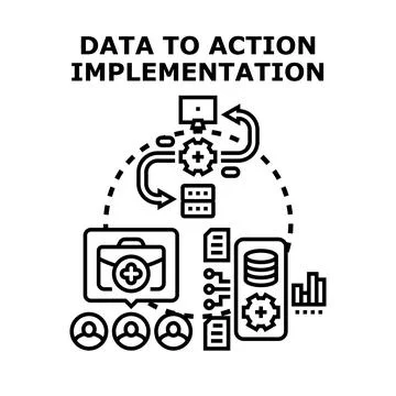 Data to action implementation process leading to results Stock Illustration