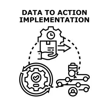 Data to action implementation process leading to efficient results Stock Illustration