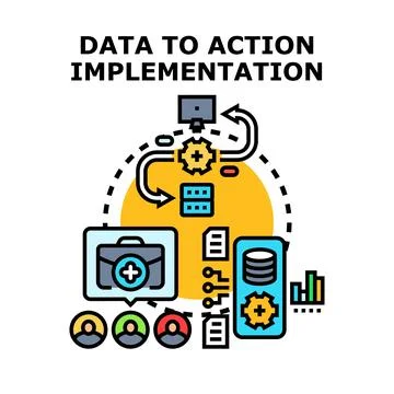 Data to action implementation process leading to results Stock Illustration