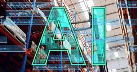 Data activating AI graphic, AI graphic analyzing inventory and overlaying chat イラスト素材