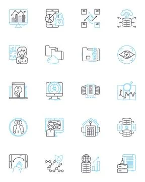 Data administration linear icons set. Management, Organization, Control Stock Illustration