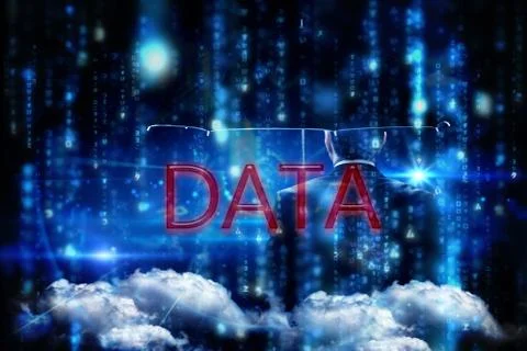 Data against lines of blue blurred letters falling Stockillustratie