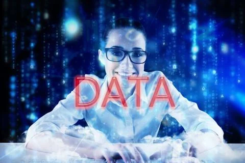 Data against lines of blue blurred letters falling Stock Illustration