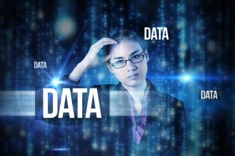 Data against lines of blue blurred letters falling イラスト素材