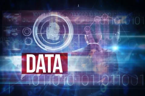 Data against pink technology hand print interface design Illustrazione stock