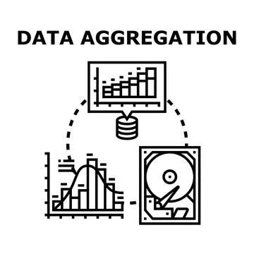 Data aggregation collecting analyzing statistical information Stock Illustration