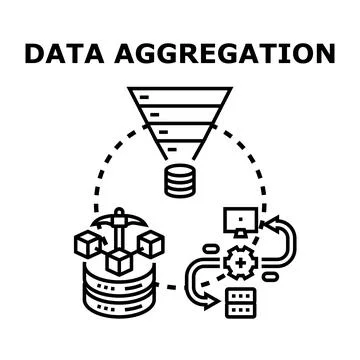 Data aggregation process collecting and analyzing information Stock Illustration