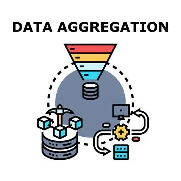 Data aggregation process collecting and analyzing information Stock Illustration
