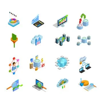 Data Analyses Elements Isometric Icons Set Illustrazione stock