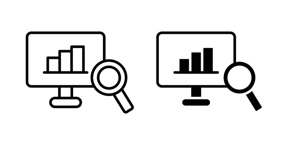 Data Analysing icon linear versions pack on white background Stock Illustration