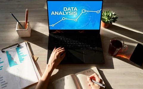 Data analysing, internet and technology concept on screen. Stock Photos