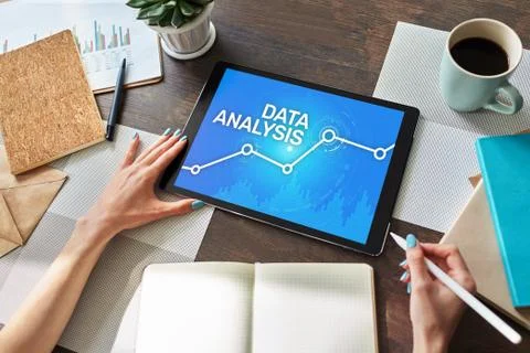 Data analysing, internet and technology concept on screen. Stock Photos