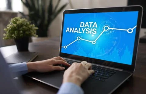 Data analysing, internet and technology concept on screen. Stock Photos