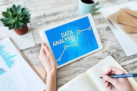 Data analysing, internet and technology concept on screen. Foto stock