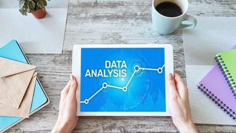 Data analysing, internet and technology concept on screen. Foto stock