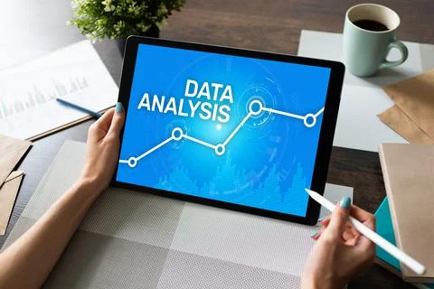 Data analysing, internet and technology concept on screen. Stock Photos