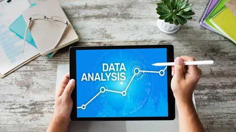 Data analysing, internet and technology concept on screen. Stock Photos