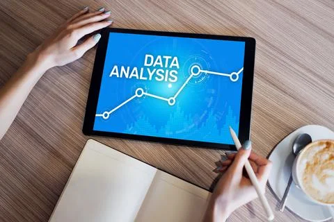 Data analysing, internet and technology concept on screen Stock Photos