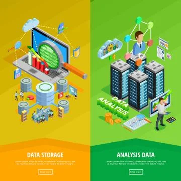 Data Analysis 2 vertical Isometric Banners Illustrazione stock