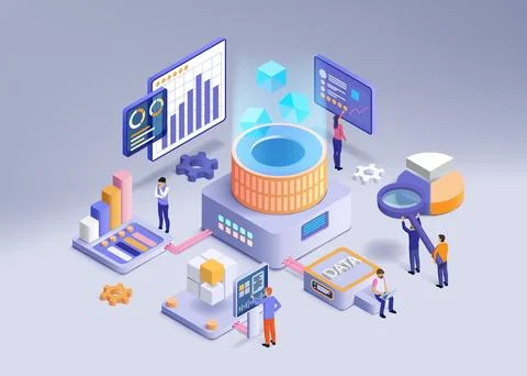 Data analysis. 3D digital dashboard. Business people web design solution Illustrazione stock