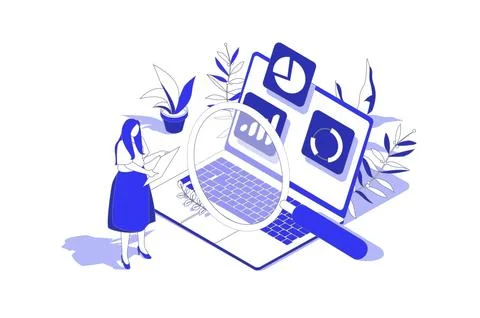 Data analysis 3d isometric concept in isometry graphic design for web. Peop.. Stock Illustration