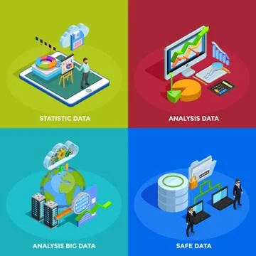 Data Analysis 4 Isometric Icons Square Stock Illustration