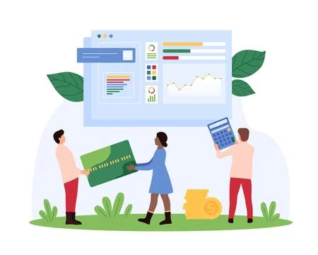 Data analysis, accounting and financial analytics, statistics research by tiny Illustrazione stock