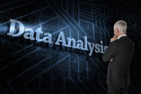 Data analysis against futuristic black and blue background Stock Illustration