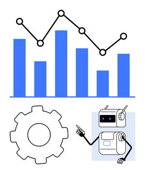 Data Analysis with AI Robot, Graph, and Gear for Technology and Automation .. Illustrazione stock