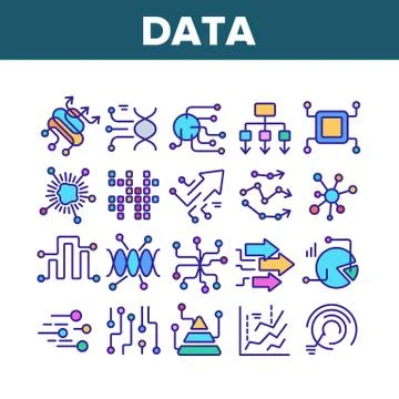 Data Analysis Analytic Collection Icons Set Vector Stock Illustration