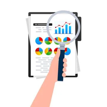 Data analysis. analytic finance graph report. Financial audit research analysis. Illustrazione stock