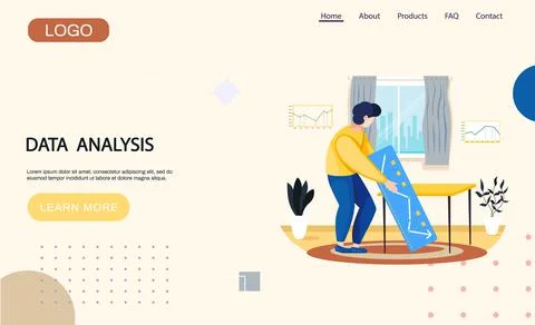 Data analysis, analytics landing page template with man holding board with graph Stock Illustration
