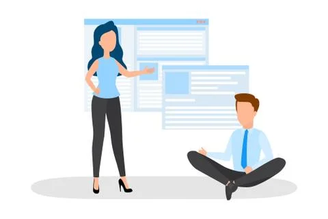 Data analysis and analytics concept. Woman stand Stock Illustration