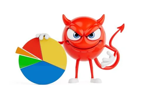 Data Analysis And Business Control Concept. Red Evil Cartoon Character Hold.. Stock Illustration