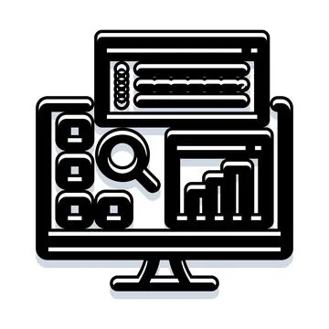 Data analysis and business intelligence on computer monitor Stock Illustration