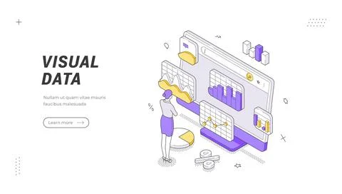 Data analysis and business intelligence isometric banner template. Vector ill Illustrazione stock