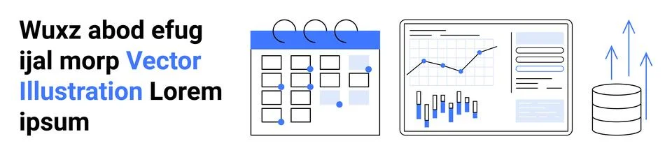 Data Analysis and Business Planning Tools with Calendar, Graphs, and Databa.. 스톡 일러스트