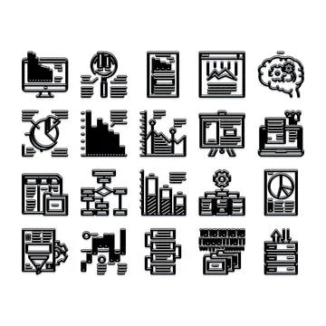 Data analysis and business statistics icons set Stock Illustration