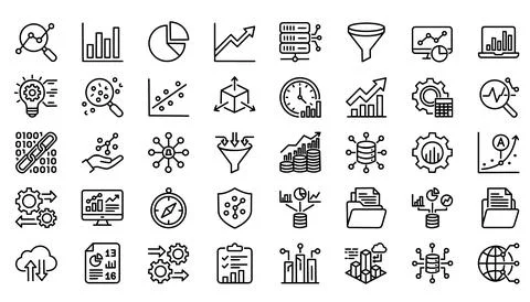 Data analysis and business statistics icon set Stock Illustration