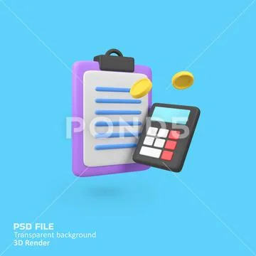 Data analysis and calculator with coins isolated 3d render icon illustration PSD Template