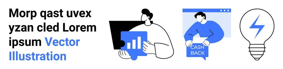 Data Analysis and Cashback Concepts with Growth Chart and Light Bulb 스톡 일러스트