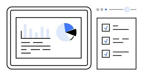Data Analysis and Checklist on Digital Tablet for Organized Task Management Stock Illustration