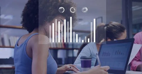 Data analysis and coding image over diverse business people working in office Stock Photos