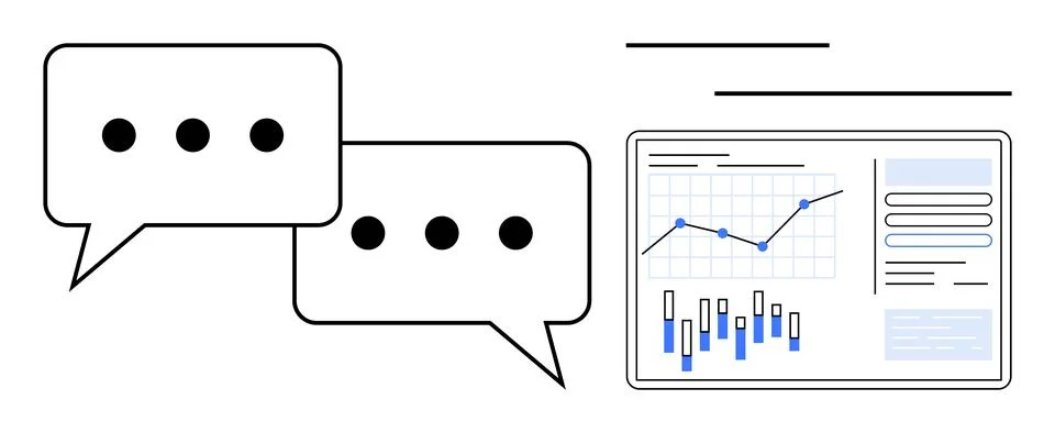 Data Analysis and Communication Concept with Chat Bubbles and Graphs Stockillustratie