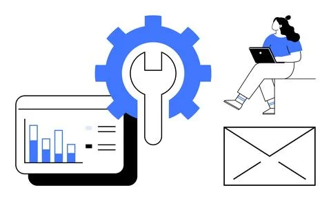 Data Analysis and Configuration with Business Tools and Communication Icons 스톡 일러스트