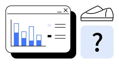 Data Analysis and Decision-Making Process with Bar Chart and Product Selectio Illustrazione stock