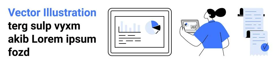 Data Analysis and Documentation with Charts and Text Elements Illustrazione stock