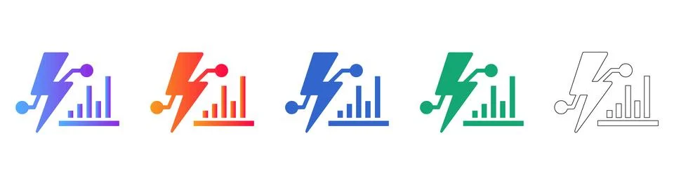 Data Analysis and Electrical Power Icon Set Stock Illustration