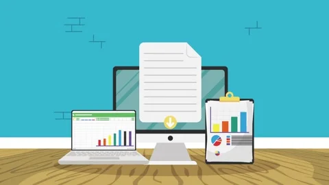 Data analysis and file processing conceptual animation with business graphs.. Stock-Footage 338426477